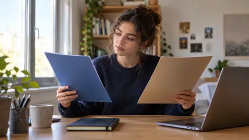 Kitaplar ve bilgisayarla çalışma masasında burs seçeneklerini inceleyen üniversite öğrencisi.