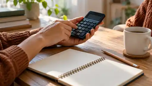Defter ve hesap makinesi yanında destek payını planlamayı temsil eden sade öğrenci masası.