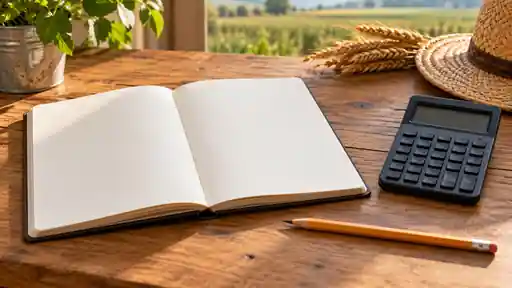 Boş not defteri, sade hesap makinesi ve kalemin bulunduğu bütçe planlama masası.