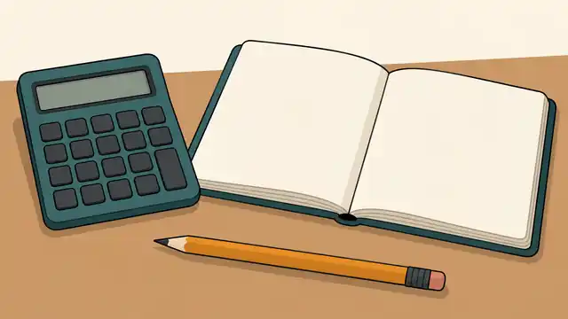 Boş sayfalı defter ve kalem yanında yazısız tuşlu hesap makinesi.